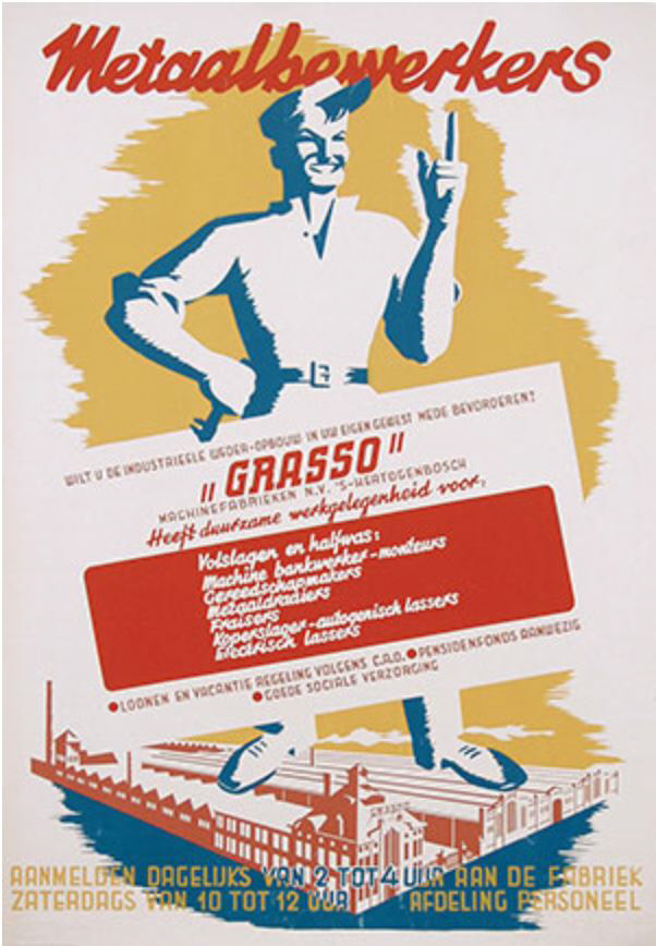 Reclameposter Grasso 1945 om metaalbewerkers te werven