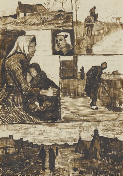 Schetsen door Vincent van Gogh tijdens zijn vaartocht op een trekschuit van Hoogeveen naar Nieuw-Amsterdam